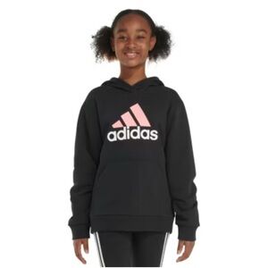 Adidas Big Girl Fleece Charcoal Hoodie with Coral Logo Kids size  7/8